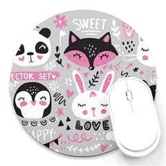 Big-set-with-cute-cartoon-animals-bear-panda-bunny-penguin-cat-fox Round Mousepad by Salman4z