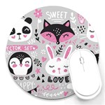 Big-set-with-cute-cartoon-animals-bear-panda-bunny-penguin-cat-fox Round Mousepad Front