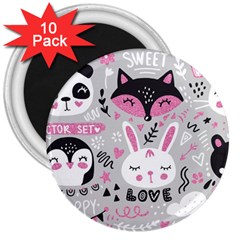 Big-set-with-cute-cartoon-animals-bear-panda-bunny-penguin-cat-fox 3  Magnets (10 Pack)  by Salman4z