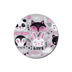 Big-set-with-cute-cartoon-animals-bear-panda-bunny-penguin-cat-fox Rubber Coaster (round) by Salman4z