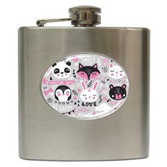 Big-set-with-cute-cartoon-animals-bear-panda-bunny-penguin-cat-fox Hip Flask (6 Oz) by Salman4z