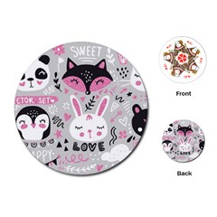 Big-set-with-cute-cartoon-animals-bear-panda-bunny-penguin-cat-fox Playing Cards Single Design (round) by Salman4z