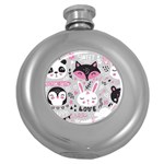 Big-set-with-cute-cartoon-animals-bear-panda-bunny-penguin-cat-fox Round Hip Flask (5 oz) Front