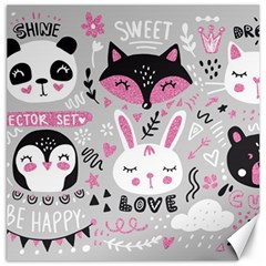 Big-set-with-cute-cartoon-animals-bear-panda-bunny-penguin-cat-fox Canvas 16  X 16  by Salman4z