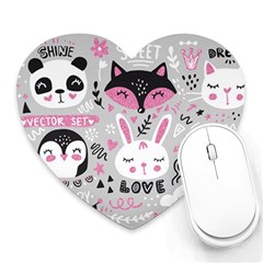 Big-set-with-cute-cartoon-animals-bear-panda-bunny-penguin-cat-fox Heart Mousepad by Salman4z