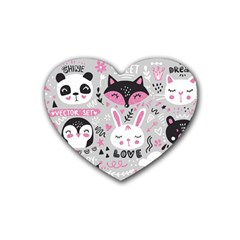 Big-set-with-cute-cartoon-animals-bear-panda-bunny-penguin-cat-fox Rubber Heart Coaster (4 Pack) by Salman4z