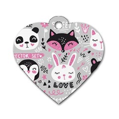 Big-set-with-cute-cartoon-animals-bear-panda-bunny-penguin-cat-fox Dog Tag Heart (one Side) by Salman4z