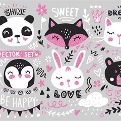 Big-set-with-cute-cartoon-animals-bear-panda-bunny-penguin-cat-fox Play Mat (rectangle) by Salman4z