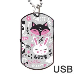 Big-set-with-cute-cartoon-animals-bear-panda-bunny-penguin-cat-fox Dog Tag Usb Flash (one Side) by Salman4z