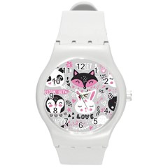 Big-set-with-cute-cartoon-animals-bear-panda-bunny-penguin-cat-fox Round Plastic Sport Watch (m) by Salman4z