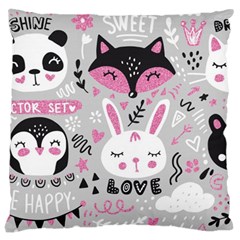 Big-set-with-cute-cartoon-animals-bear-panda-bunny-penguin-cat-fox Large Cushion Case (one Side) by Salman4z