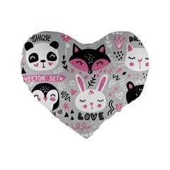 Big-set-with-cute-cartoon-animals-bear-panda-bunny-penguin-cat-fox Standard 16  Premium Heart Shape Cushions by Salman4z