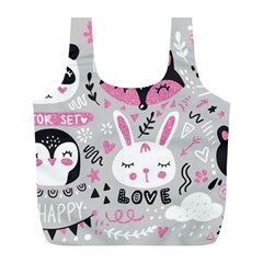 Big-set-with-cute-cartoon-animals-bear-panda-bunny-penguin-cat-fox Full Print Recycle Bag (l) by Salman4z