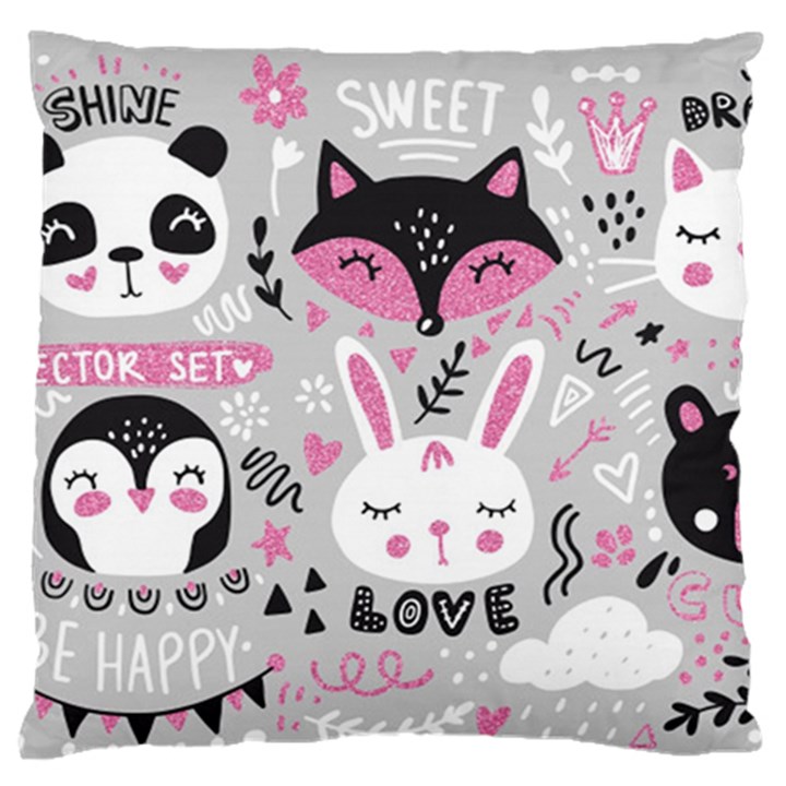 Big-set-with-cute-cartoon-animals-bear-panda-bunny-penguin-cat-fox Large Premium Plush Fleece Cushion Case (Two Sides)