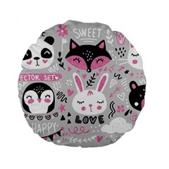 Big-set-with-cute-cartoon-animals-bear-panda-bunny-penguin-cat-fox Standard 15  Premium Flano Round Cushions by Salman4z