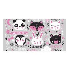 Big-set-with-cute-cartoon-animals-bear-panda-bunny-penguin-cat-fox Satin Shawl 45  X 80  by Salman4z