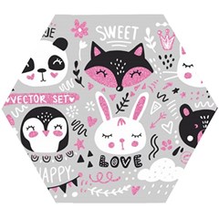 Big-set-with-cute-cartoon-animals-bear-panda-bunny-penguin-cat-fox Wooden Puzzle Hexagon by Salman4z