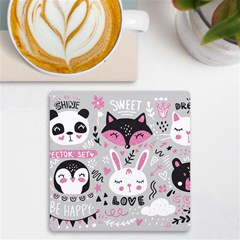 Big-set-with-cute-cartoon-animals-bear-panda-bunny-penguin-cat-fox Uv Print Square Tile Coaster  by Salman4z