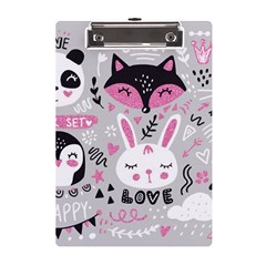 Big-set-with-cute-cartoon-animals-bear-panda-bunny-penguin-cat-fox A5 Acrylic Clipboard by Salman4z