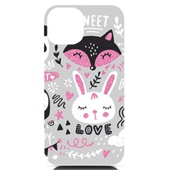 Big-set-with-cute-cartoon-animals-bear-panda-bunny-penguin-cat-fox Iphone 14 Black Uv Print Case by Salman4z