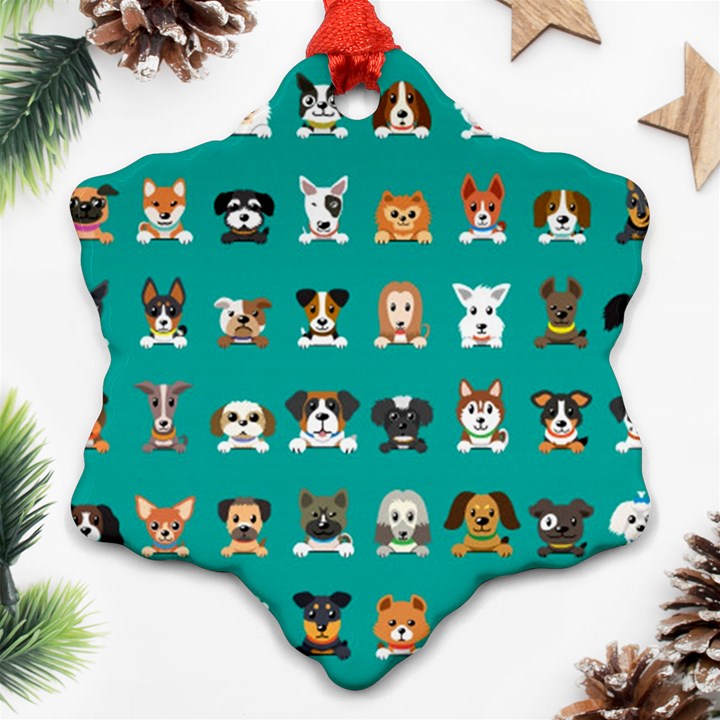 Different-type-vector-cartoon-dog-faces Ornament (Snowflake)