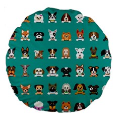 Different-type-vector-cartoon-dog-faces Large 18  Premium Round Cushions by Salman4z