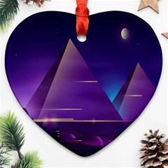 Egyptian-pyramids-night-landscape-cartoon Heart Ornament (two Sides) by Salman4z