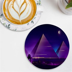 Egyptian-pyramids-night-landscape-cartoon Uv Print Round Tile Coaster by Salman4z