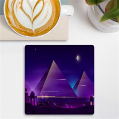 Egyptian-pyramids-night-landscape-cartoon Uv Print Square Tile Coaster  by Salman4z