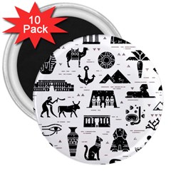 Dark-seamless-pattern-symbols-landmarks-signs-egypt --- 3  Magnets (10 Pack)  by Salman4z