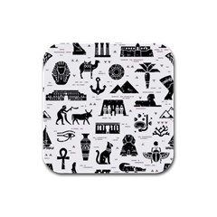 Dark-seamless-pattern-symbols-landmarks-signs-egypt --- Rubber Square Coaster (4 Pack) by Salman4z