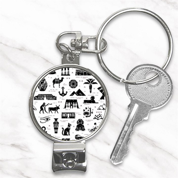 Dark-seamless-pattern-symbols-landmarks-signs-egypt --- Nail Clippers Key Chain