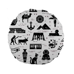 Dark-seamless-pattern-symbols-landmarks-signs-egypt --- Standard 15  Premium Round Cushions by Salman4z