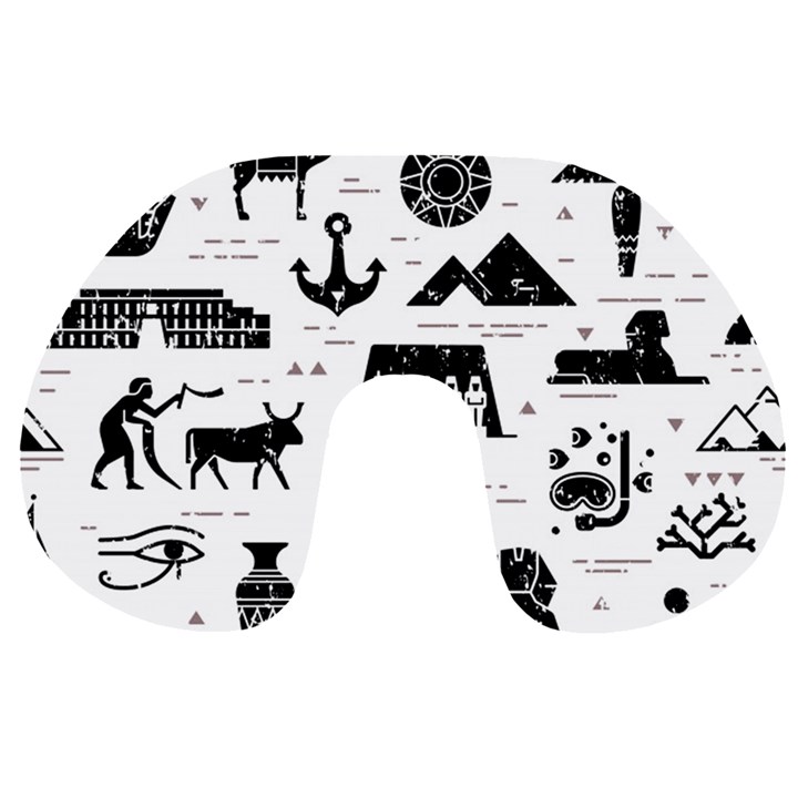 Dark-seamless-pattern-symbols-landmarks-signs-egypt --- Travel Neck Pillow