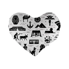 Dark-seamless-pattern-symbols-landmarks-signs-egypt --- Standard 16  Premium Flano Heart Shape Cushions by Salman4z