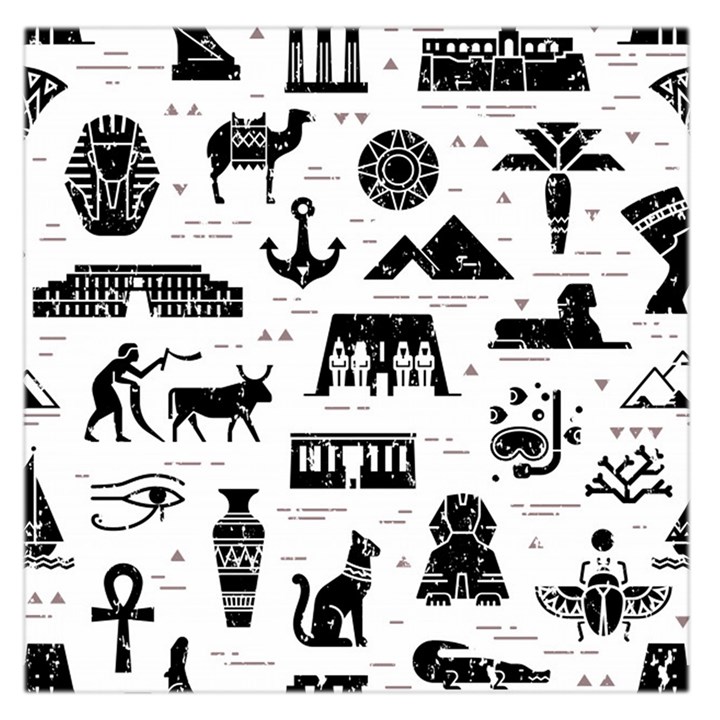 Dark-seamless-pattern-symbols-landmarks-signs-egypt --- Square Satin Scarf (36  x 36 )