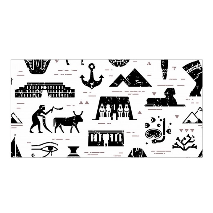 Dark-seamless-pattern-symbols-landmarks-signs-egypt --- Satin Shawl 45  x 80 