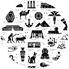 Dark-seamless-pattern-symbols-landmarks-signs-egypt --- Wooden Puzzle Round by Salman4z