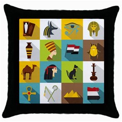 Egypt-travel-items-icons-set-flat-style Throw Pillow Case (Black)