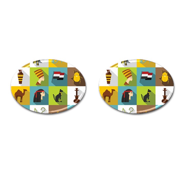 Egypt-travel-items-icons-set-flat-style Cufflinks (Oval)