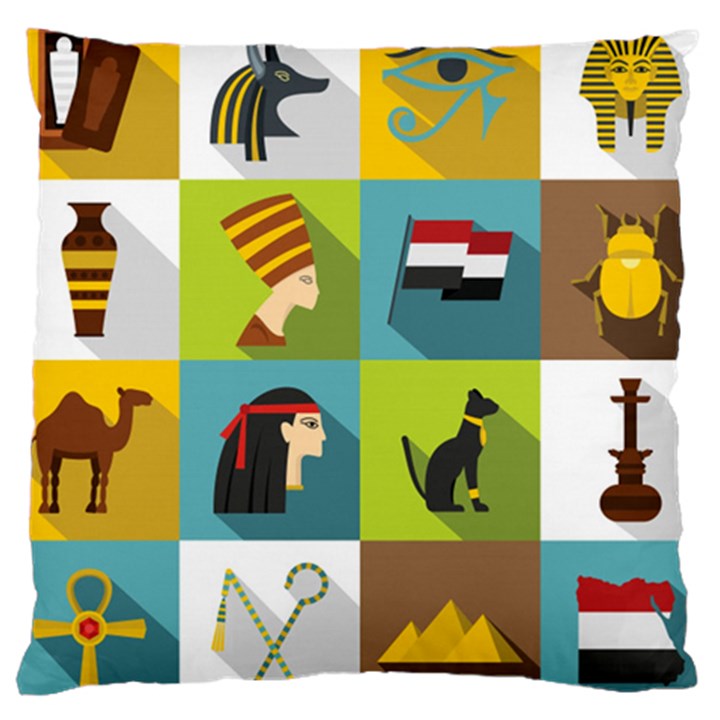 Egypt-travel-items-icons-set-flat-style Large Cushion Case (Two Sides)