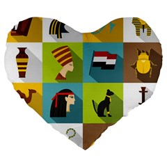 Egypt-travel-items-icons-set-flat-style Large 19  Premium Heart Shape Cushions