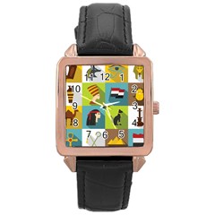 Egypt-travel-items-icons-set-flat-style Rose Gold Leather Watch  by Salman4z