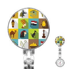 Egypt-travel-items-icons-set-flat-style Stainless Steel Nurses Watch by Salman4z