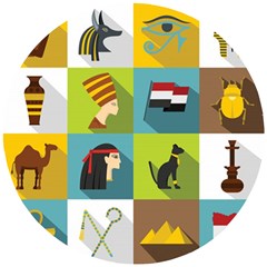 Egypt-travel-items-icons-set-flat-style Wooden Puzzle Round by Salman4z