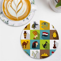 Egypt-travel-items-icons-set-flat-style Uv Print Round Tile Coaster by Salman4z