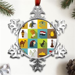 Egypt-travel-items-icons-set-flat-style Metal Small Snowflake Ornament by Salman4z