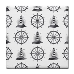 Marine Nautical Seamless Pattern With Vintage Lighthouse Wheel Tile Coaster by Salman4z