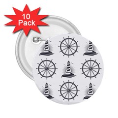 Marine Nautical Seamless Pattern With Vintage Lighthouse Wheel 2 25  Buttons (10 Pack)  by Salman4z