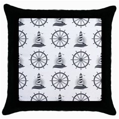 Marine Nautical Seamless Pattern With Vintage Lighthouse Wheel Throw Pillow Case (black) by Salman4z